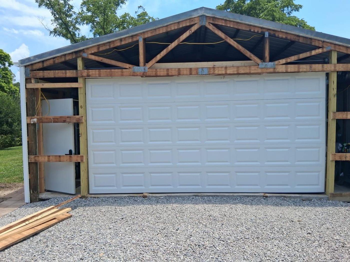 New garage door on pole barn in Lucasville, OH